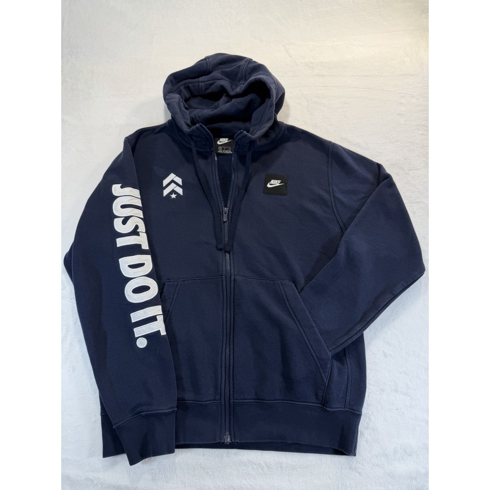 Nike Hoodie Just Do It Sleeve Mens S Navy ZipUp Swoosh Logo Militia Badge Unisex